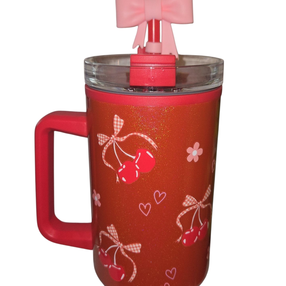Red Cherry Tumbler with Straw